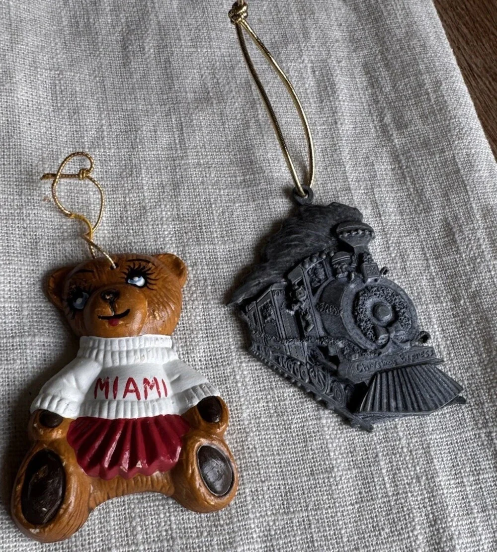 Vintage Ohio Christmas Ornament Bundle 2 Pcs Miami University & Glendale